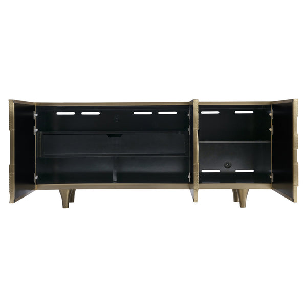 Bernhardt Bernhardt Brass-Clad Kintore Credenza With Rippled Circular Motif, Push-Open Doors, Cable Management 321872