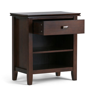 English Elm Artisan Russet Brown Bedside Table - Handcrafted Solid Wood, Drawer & Shelf, Transitional Design B136P159475