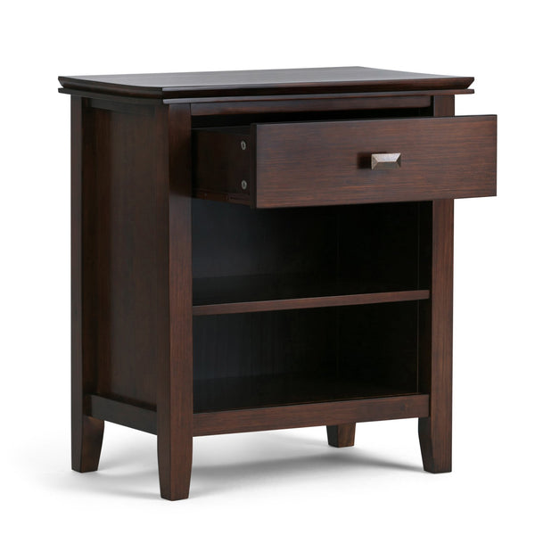 English Elm Artisan Russet Brown Bedside Table - Handcrafted Solid Wood, Drawer & Shelf, Transitional Design B136P159475