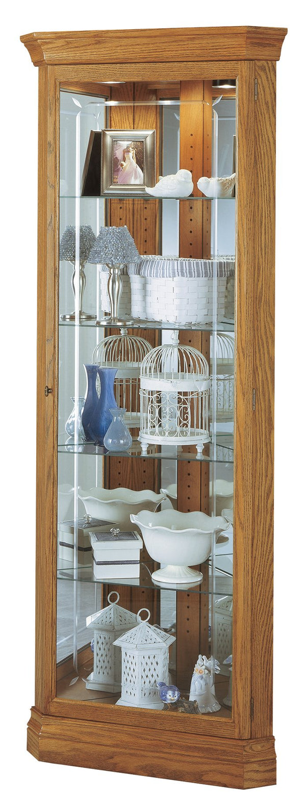 Hekman Furniture 680347 Hammon Lighted Corner Curio Cabinet - Elegant Glass Display For Collectibles, Golden Oak Finish Golden Oak Hammond Corner Curio Cabinet 680347