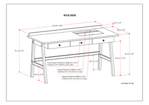 English Elm Rylie Solid Wood Desk in Natural Aged Brown — Handcrafted 3 Drawers, Lift Tops, USB Outlets, 60"W B136P159578