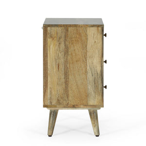 English Elm Christopher Knight Home® - 3 Mango Wood 3-Drawer Bedside Nightstand with Carved Geometric Texture, Boho Handcrafted Accent 71753.00