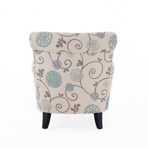 English Elm Jasmine Floral Upholstered Club Chair with Tapered Birch Legs and Tonal Piping Detail 52052.00WBLU