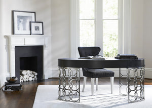 Bernhardt Bernhardt Tufted Silhouette Side Chair Dark Bouclé — Hourglass Back, Tapered & Sabre Legs, Glam Finish 307547