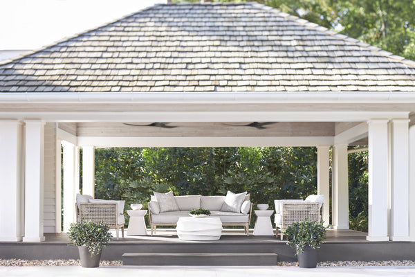 Bernhardt Bernhardt Sculptural Casitas Outdoor Accent Table - Stonecast Rattan Look, Weather-Resistant 20" X02150