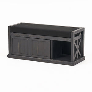 English Elm Christopher Knight Home® - Storage Bench Acacia Wood with Water-Resistant Padded Seat, Rustic X-Frame Shoe Organizer with 2 Doors and Shelves 66470.00DGRYBLK