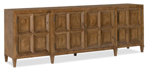 Hooker Furniture Melange Nikos Oak Breakfront Credenza with Bronze Hardware and Wire Management 628-85754-82