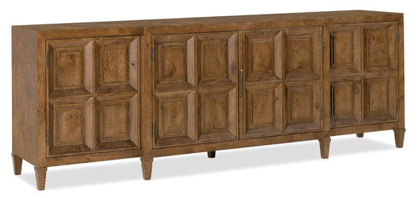 Hooker Furniture Melange Nikos Oak Breakfront Credenza with Bronze Hardware and Wire Management 628-85754-82