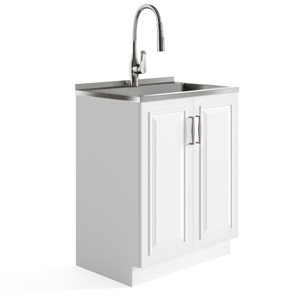 English Elm Darwin - Stylish 28" Laundry Cabinet With Deep Stainless Steel Sink & Pull-Out Faucet For Easy Use B136P158794