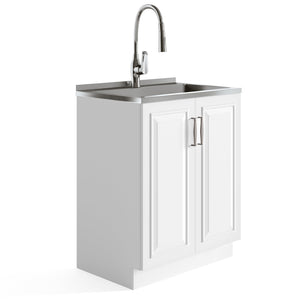 English Elm Darwin - Stylish 28" Laundry Cabinet With Deep Stainless Steel Sink & Pull-Out Faucet For Easy Use B136P158794