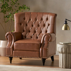 English Elm Christopher Knight Home® - Classic Classic Style Fabric Push Back Chair with Rivet Detail, Rolled Arms & Plush Cushions for Comfort and Stability Light Brown 71909.00PUCOGN