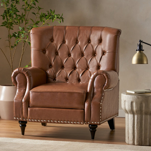 English Elm Christopher Knight Home® - Classic Classic Style Fabric Push Back Chair with Rivet Detail, Rolled Arms & Plush Cushions for Comfort and Stability Light Brown 71909.00PUCOGN