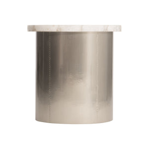 Bernhardt Bernhardt Shimla Side Table With White Agate Top, German Silver Base, Smooth Casters For Mobility 328408