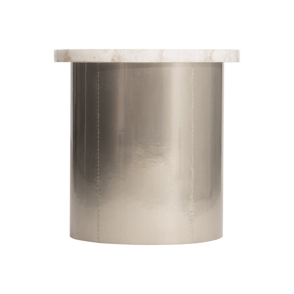 Bernhardt Bernhardt Shimla Side Table With White Agate Top, German Silver Base, Smooth Casters For Mobility 328408