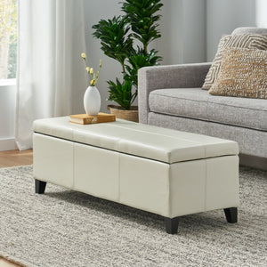 English Elm Glouster Bench Style Pu Leather Storage Ottoman with Soft Close Lid for Bedroom Ivory 57742.00IVY