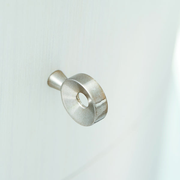 Bernhardt Bernhardt Axiom Round Chairside Table With 3-Drawer 3D Pyramid Faces Linear White Finish, Glamorous Storage 381127