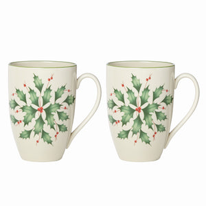 Lenox Hosting The Holidays 2-Piece Holly Mug Set Red & Green, IVORY PORCELAIN 870002