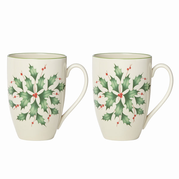 Lenox Hosting The Holidays 2-Piece Holly Mug Set Red & Green, IVORY PORCELAIN 870002