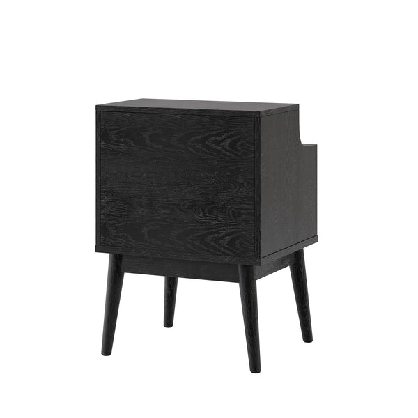 English Elm Christopher Knight Home® - DISA Mid-Century 1-Drawer Nightstand in Black Faux Wood with Splayed Legs, Silver Pull, Compact Storage 71156.00BLK