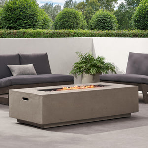 English Elm 50000 Btu Rectangular Mgo Concrete Propane Fire Table for Outdoor Patio Gatherings 59242.00WHI-50K_59243.00WHI