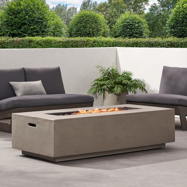 English Elm 50000 Btu Rectangular Mgo Concrete Propane Fire Table for Outdoor Patio Gatherings 59242.00WHI-50K_59243.00WHI