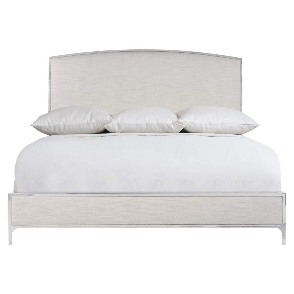 Bernhardt Bernhardt Silhouette Upholstered King Panel Bed With Cream Fabric, Polished Stainless Steel Trim K1582