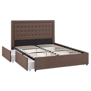 Homelegance By Top-Line Chase Tufted Linen Headboard Storage Platform Bed Brown Linen