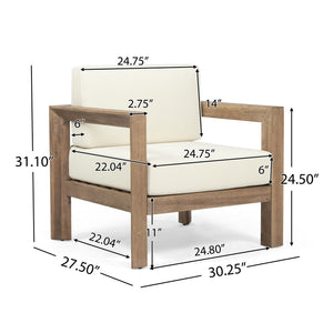 English Elm Christopher Knight Home® - GENSER Acacia Wood Outdoor Club Chairs Set of 2 with Beige Cushions, Weather-Resistant Slat Design 65728.00DLBGE-2