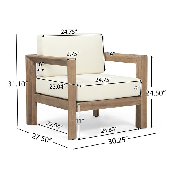 English Elm Christopher Knight Home® - GENSER Acacia Wood Outdoor Club Chairs Set of 2 with Beige Cushions, Weather-Resistant Slat Design 65728.00DLBGE-2