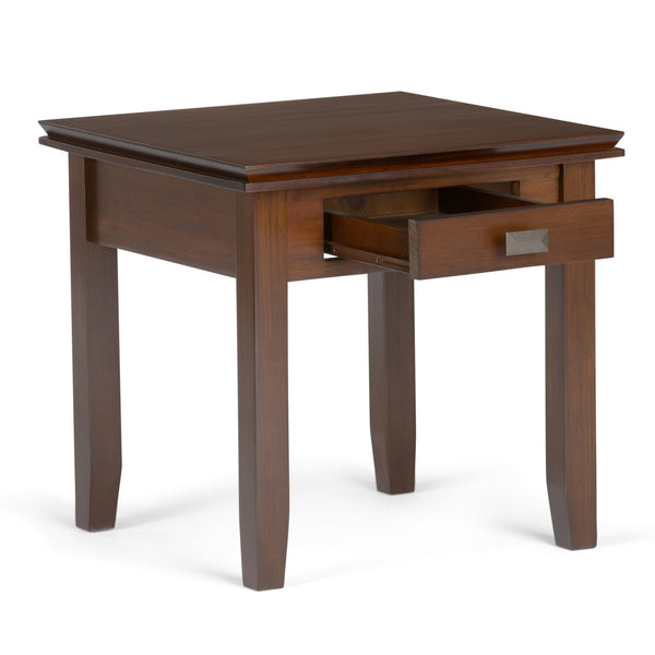 English Elm Artisan End Table - Handcrafted Russet Brown Solid Wood With Drawer For Versatile Living Space Use B136P159464