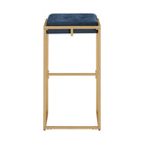 Homelegance By Top-Line Piper Gold Finish Velvet Button Tufted 29" Bar Height Stools (Set of 2) Blue Engineered Wood