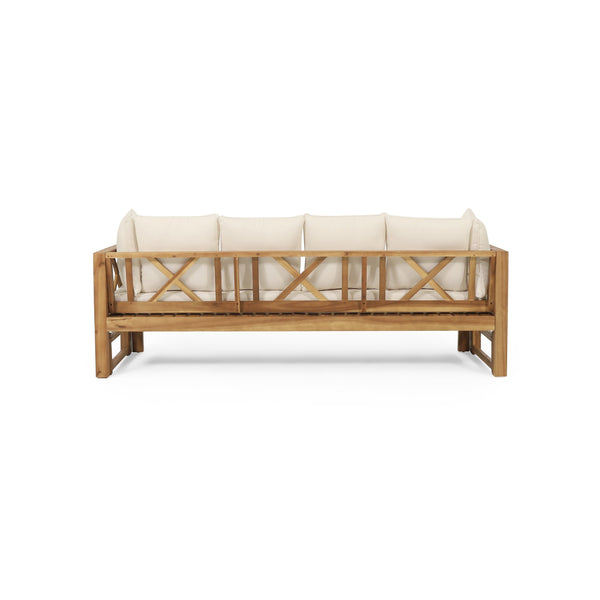 English Elm Christopher Knight Home® - Outdoor Acacia Wood Daybed Sofa: Stylish 3-Seater Lounge With Water-Resistant Cushions For Patios 74327.00BEIGE