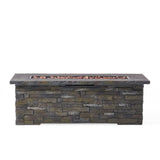 Christopher Knight Home® - Noble House - - 56" Outdoor 40,000 Btu Rectangular Mgo Concrete Propane Fire Pit, Stone Pattern (Tank Cover Not Included)