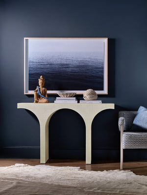 Hooker Furniture Commerce Archer Console Table In Pebble Beach Lacquered Burlap Finish — Narrow Arched Entryway Surface, Durable Solid Wood (55"W X16"D X34"H) 7228-85127-05