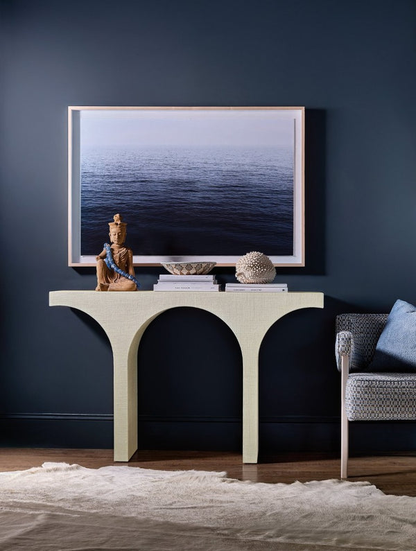 Hooker Furniture Commerce Archer Console Table In Pebble Beach Lacquered Burlap Finish — Narrow Arched Entryway Surface, Durable Solid Wood (55"W X16"D X34"H) 7228-85127-05
