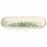 Hosting the Holidays Bread Tray: 24K Gold, Festive Holly Design, Porcelain