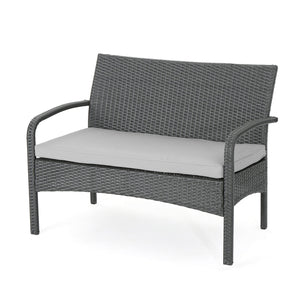 English Elm Christopher Knight Home® - CORDOBA PE Rattan 4-Pc Wicker Chat Set with Cushions, Iron Legs & Waterproof Fabric Comfort Grey 57458.00GRY