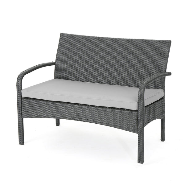 English Elm Christopher Knight Home® - CORDOBA PE Rattan 4-Pc Wicker Chat Set with Cushions, Iron Legs & Waterproof Fabric Comfort Grey 57458.00GRY