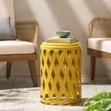 Christopher Knight Home® - Noble House - Selen Outdoor 12 Inch Diameter Matte Yellow Iron Side Table