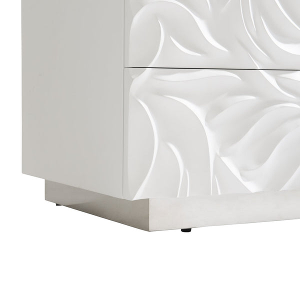 Bernhardt Bernhardt Alia Nightstand With Carved Resin Fronts, White Plaster Finish, Soft-Close Drawers & Ss Base 316234