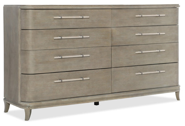 Hooker Furniture Affinity Dresser — Greige Quartered Oak With 8 Felt-Lined Drawers, Jewelry Tray & Pewter Pulls 6050-90002-GRY