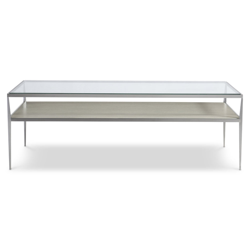 Bernhardt Bernhardt Cornelia Nebbia Glass Cocktail Table With Brushed Stainless Frame And Slim Tapered Legs 331021