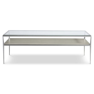 Bernhardt Bernhardt Cornelia Nebbia Glass Cocktail Table With Brushed Stainless Frame And Slim Tapered Legs 331021