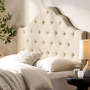 English Elm Christopher Knight Home® - Tufted Cloud-Shaped Upholstered Headboard Queen with Button Detail, Tall Solid Wood Frame & Metal Legs Beige 59024.00BEI