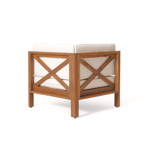 English Elm Brava Acacia Hardwood Outdoor Sectional Set with Cross-back Design and Weather-resistant Frame 57967-8BEI-64489BGE-64496.00