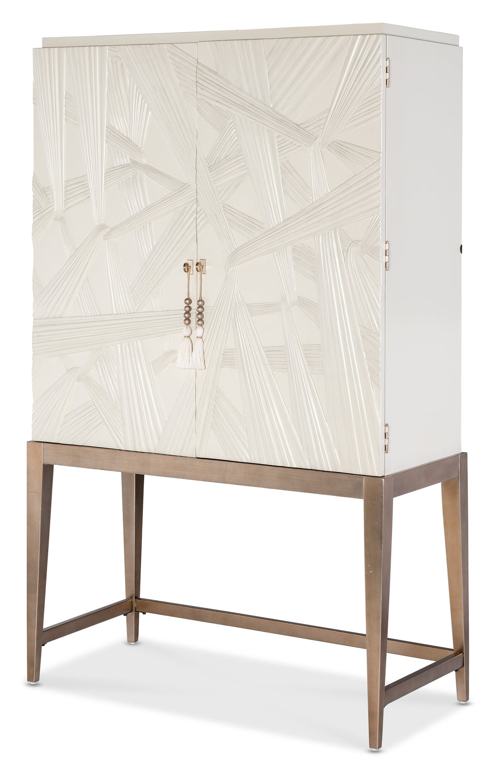 Hooker Furniture Melange Sculptural Bar Cabinet with Led Lighting Mirrored Back and Tapered Legs 628-50733-05