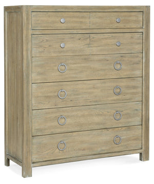 Hooker Furniture Surfrider Six-Drawer Chest With Driftwood Pecan Veneers, Cedar-Lined Drawers & Antique Nickel Pulls 6015-90010-80