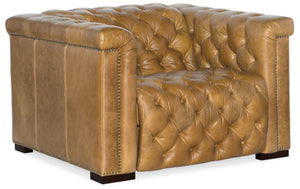 Hooker Furniture Savion Grandier Power Recliner In Giovanni Taupe Leather With Tufted Back, Nailhead Trim, Power Headrest Light Brown SS434-P1-086