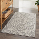 Nourison Jubilant JUB06 Machine Made Power-loomed Narrow Border Indoor Only Farmhouse Contemporary Rug Ivory,Grey, Grey 100% Polypropylene 99446785244