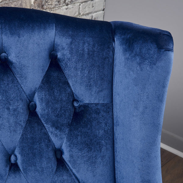 English Elm Christopher Knight Home® - High-Back Velvet Wingback Club Chair, Button-Tufted Diamond Stitching, Navy Blue, Turned Legs 55038.00NVLTNBL